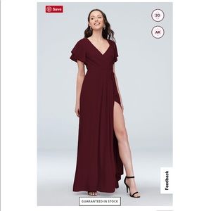 David’s Bridal Flutter Sleeve Georgette Wrap Bridesmaid Dress - Size 10 - Wine